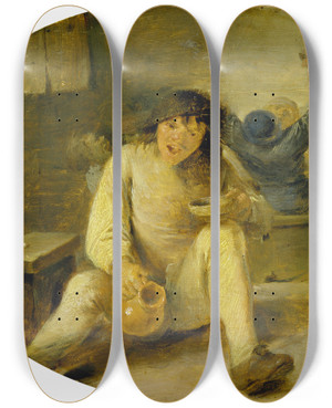 Triptych art skateboard deck of Adriaen Brouwer Drunken Peasant by Adriaen Brouwer (1605-1638)