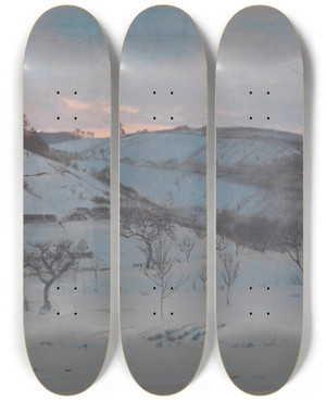 Triptych art skateboard deck of Gustav Kampmann Wintermorgen Bei Grtzingen by Gustav Kampmann (1859-1917)