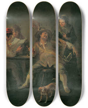 Triptych art skateboard deck of Martin Johann Schmidt Wirtshausszene by Martin Johann Schmidt (1718-1801)