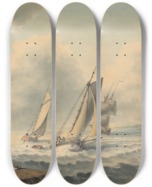 Triptych art skateboard deck of Samuel Howitt A Seascape by Samuel Howitt (1756-1822)