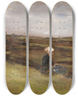 Triptych art skateboard deck of Max Liebermann Die Netzflickerinnen by Max Liebermann (1847-1935)