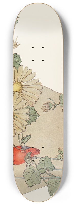 Henrietta Barclay Paist - Red Bird & Flowers 8.25 inch art skate deck