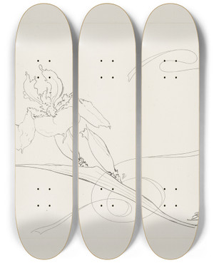 Triptych art skateboard deck of Flix Bracquemond Plat Rond Iris by Felix Bracquemond (1833-1914)