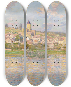 Triptych art skateboard deck of Claude Monet Vtheuil_2 by Claude Monet (1840-1926)