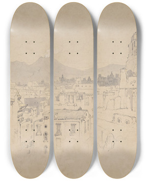 Triptych art skateboard deck of John Ruskin Naples by John Ruskin (1819-1900)