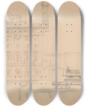 Triptych art skateboard deck of David Roberts The Lion Brewery On The Thames by David Roberts (1796-1864)