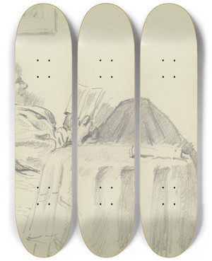Triptych art skateboard deck of Otto Scholderer Luise Scholderer Reading_3 by Otto Scholderer (1834-1902)