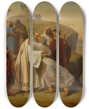 Triptych art skateboard deck of Auguste Jeanbaptiste Leloir Joseph Greeting Jacob by Auguste Jean-Baptiste Leloir (1809-1892)