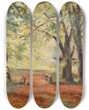 Triptych art skateboard deck of Franz Kulstrunk Herbstliche Waldlichtung by Franz Kulstrunk (1861-1944)