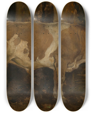Triptych art skateboard deck of Hans Thoma Ochse Im Wald by Hans Thoma (1839-1924)