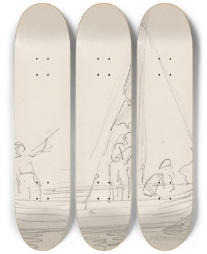 Triptych art skateboard deck of Adolph Tidemand Figurer I Bt by Adolph Tidemand (1814-1876)