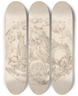 Triptych art skateboard deck of Hans Krumpper God The Father With The Globe by Hans Krumpper (1570-1634)