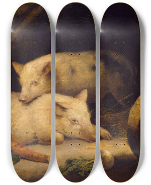 Triptych art skateboard deck of George Morland Pigs by George Morland (1763-1804)