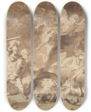 Triptych art skateboard deck of Jeanhonor Fragonard Rinaldo In The Enchanted Forest by Jean-Honor Fragonard (1732-1806)