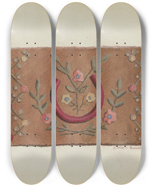 Triptych art skateboard deck of Lillian M Mosseller Hooked Rug_4 by Lillian M Mosseller