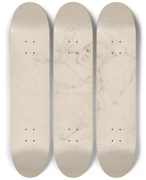 Triptych art skateboard deck of Elisabeth Jerichau Baumann Et Barn I Sin Vugge by Elisabeth Jerichau Baumann (1819-1881)