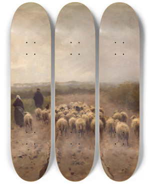 Triptych art skateboard deck of Anton Mauve Going To Pasture by Anton Mauve (1838-1888)