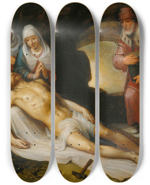 Triptych art skateboard deck of Cornelis Cornelisz Van Haarlem The Lamentation by Cornelis Cornelisz Van Haarlem (1562-1638)