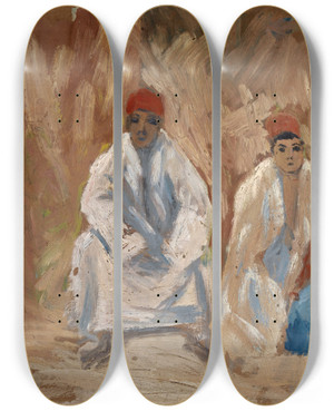 Triptych art skateboard deck of Ernst Schiess Vier Hockende Beduinen by Ernst Schiess (1872-1919)