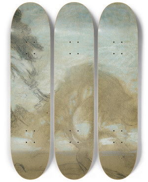 Triptych art skateboard deck of Richard Bergh Pine Trees Tyres by Richard Bergh (1858-1919)