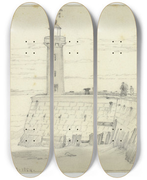 Triptych art skateboard deck of Edward William Cooke Dieppe West Pier by Edward William Cooke (1811-1880)
