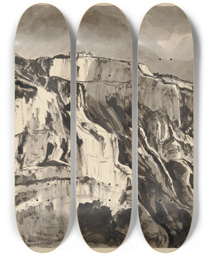 Triptych art skateboard deck of Hermann Lismann Le Balze Volterra by Hermann Lismann (1878-1943)