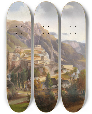 Triptych art skateboard deck of Marko Pernhart View Of Malborghetto by Marko Pernhart (1820-1870)
