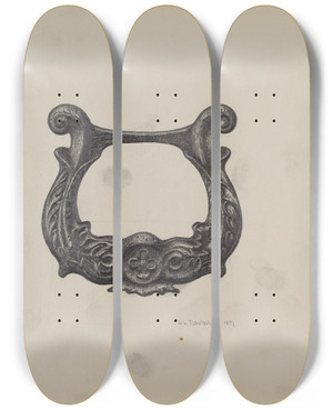 Triptych art skateboard deck of Austin L Davison Cast Iron Foot Scraper by Austin L Davison