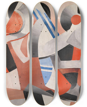 Triptych art skateboard deck of Thorvald Hellesen Composition_2 by Thorvald Hellesen (1888-1937)