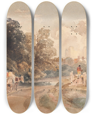 Triptych art skateboard deck of Peter De Wint Landscape by Peter De Wint (1784-1849)