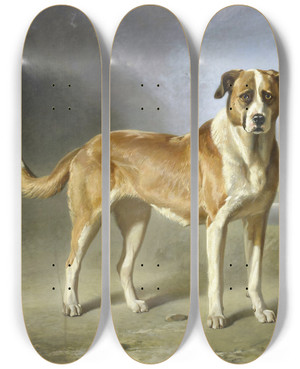 Triptych art skateboard deck of Bernard Te Gempt St Bernard Dog by Bernard Te Gempt (1826-1879)