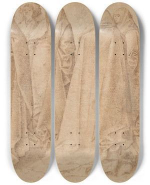 Triptych art skateboard deck of Antonello Da Messina Group Of Draped Figures by Antonello Da Messina (1430-1479)