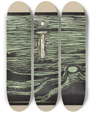 Triptych art skateboard deck of Edvard Munch Mystical Shore_2 by Edvard Munch (1863-1944)