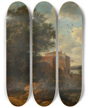 Triptych art skateboard deck of Pieter Cosijn The Hague A River Landscape by Pieter Cosijn (1630-1667)