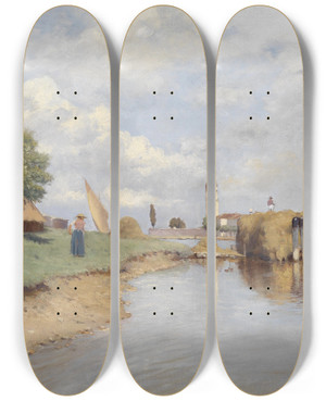 Triptych art skateboard deck of Franz Leo Ruben Mazzorbo by Franz Leo Ruben (1842-1920)