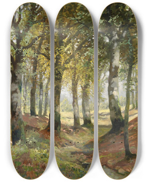 Triptych art skateboard deck of Karl Vikas Waldlandschaft by Karl Vikas (1875-1934)