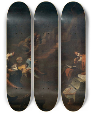 Triptych art skateboard deck of Genoese School The Astronomers by Genoese School