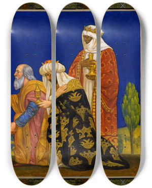 Triptych art skateboard deck of Henry Siddons Mowbray The Magi by Henry Siddons Mowbray (1858-1928)