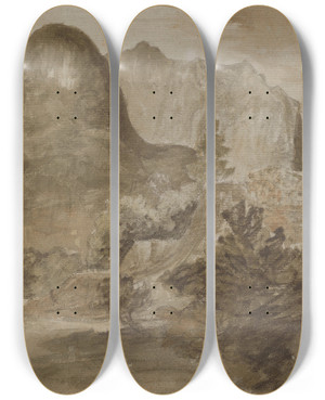 Triptych art skateboard deck of John Constable Castle Crag Borrowdale by John Constable (1776-1837)