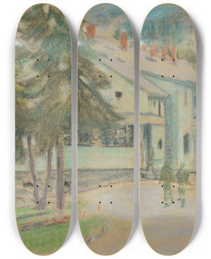 Triptych art skateboard deck of Arnold Peter Weiszkubnan Barracks by Arnold Peter Weisz-Kubnan (1898-1944)