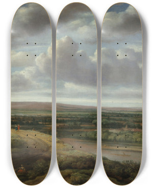 Triptych art skateboard deck of Philips Koninck An Extensive Wooded Landscape by Philips Koninck (1619-1688)