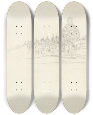 Triptych art skateboard deck of Jan Veth Bovenste Verdieping Van De Borobdur by Jan Veth (1864-1925)