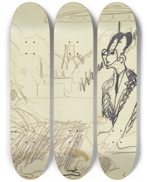 Triptych art skateboard deck of Ernst Ludwig Kirchner People On The Deck Chair_2 by Ernst Ludwig Kirchner (1880-1938)