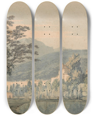 Triptych art skateboard deck of Joseph Mallord William Turner Sir William Hamiltons Villa by Joseph Mallord William Turner (1775-1851)