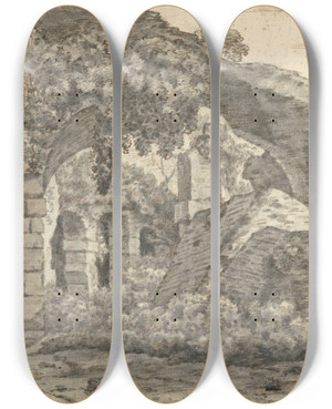 Triptych art skateboard deck of Joseph Wright Of Derby Roman Ruins_1 by Joseph Wright Of Derby (1734-1797)