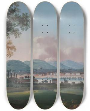 Triptych art skateboard deck of John Caspar Wild Cincinnati From Behind Newport Barracks by John Caspar Wild (1804-1846)