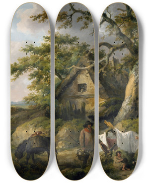 Triptych art skateboard deck of George Morland View At Enderby Leicestershire by George Morland (1763-1804)