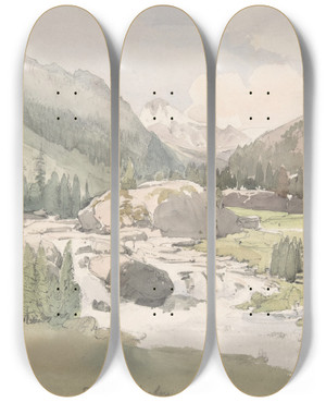 Triptych art skateboard deck of Thomas Ender Mountain Valley by Thomas Ender (1793-1875)