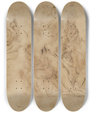 Triptych art skateboard deck of After Raphael Figure Studies After Raphaels Disputa by After Raphael (1483-1520)
