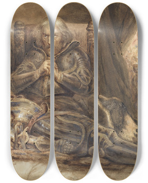 Triptych art skateboard deck of Ary Scheffer Eberhard Von Wrttenberg Treurend Om Zijn Zoon by Ary Scheffer (1795-1858)